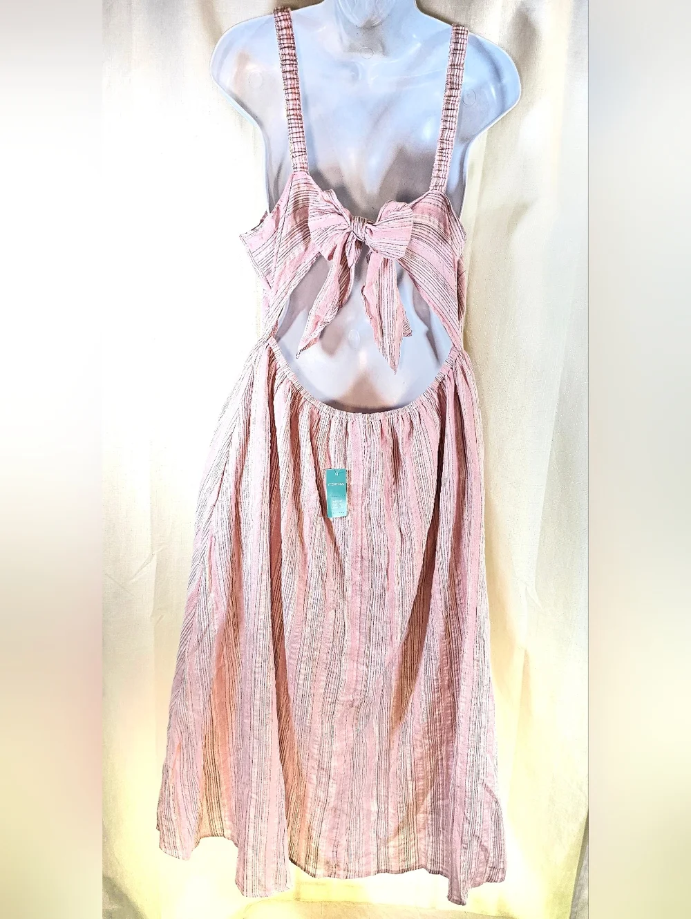 Nwt 2/$20 Maurices XL Blush Pink Striped Open Tie Back Midi Dress - Picture 7 of 8